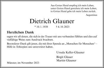 Anzeige von Dietrich Glauner 