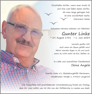 Anzeige von Gunter Linke 