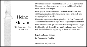 Anzeige von Heinz Molzan 