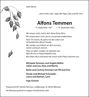 Anzeige von Alfons Temmen 