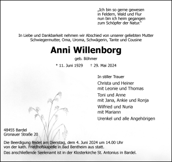 Anzeige von Anni Willenborg 