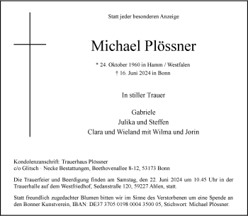 Anzeige von Michael Plössner 