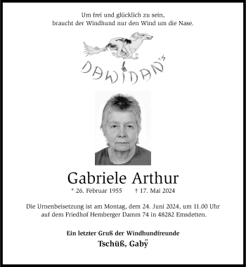 Anzeige von Gabriele Arthur 