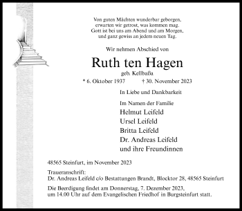 Anzeige von Ruth Ten Hagen 