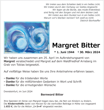 Anzeige von Margret Bitter 