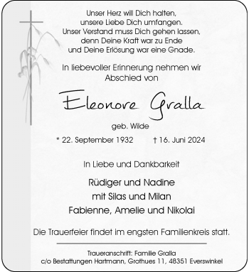 Anzeige von Eleonore Gralla 