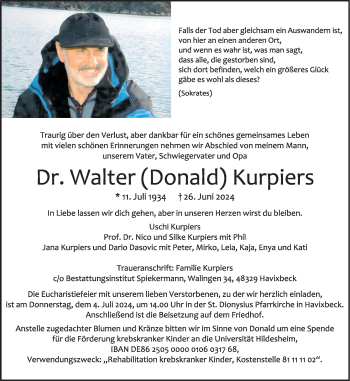 Anzeige von Dr. Walter Kurpiers 