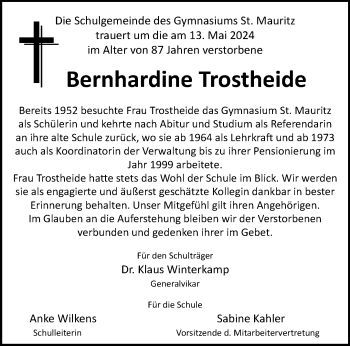 Anzeige von Bernhardine Mauritz 