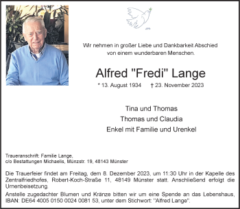 Anzeige von Alfred Lange 