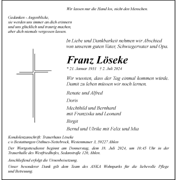 Anzeige von Franz Löseke 