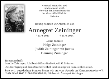Anzeige von Annegret Zeininger 