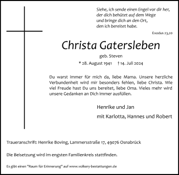 Anzeige von Christa Gatersleben 