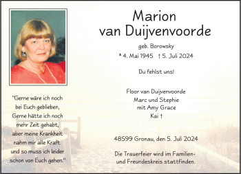 Anzeige von Marion van Duijvenvoorde 