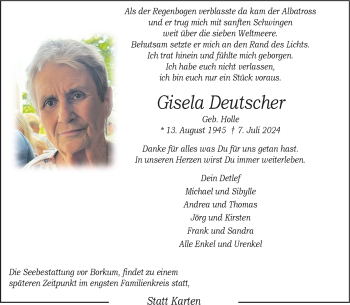 Anzeige von Gisela Deutscher 