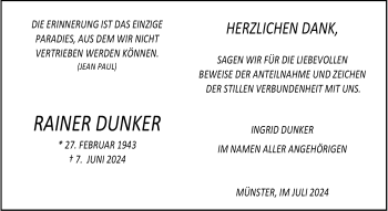 Anzeige von Rainer Dunker 