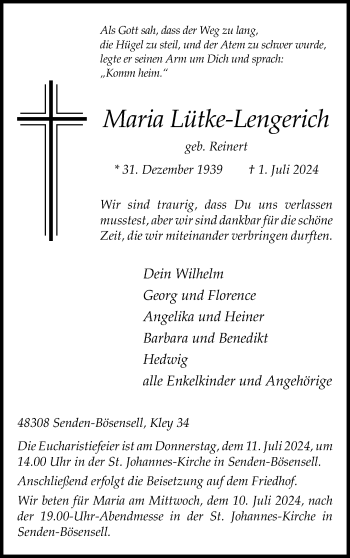 Anzeige von Maria Lütke-Lengerich 