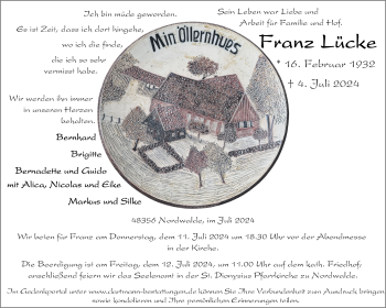 Anzeige von Franz Lücke 