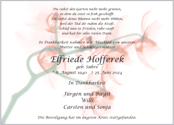 Anzeige von Elfriede Hofferek 