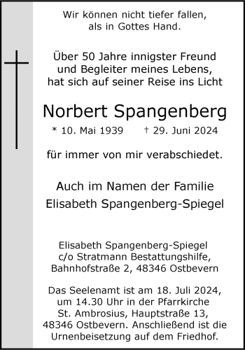 Anzeige von Norbert Spangenberg 