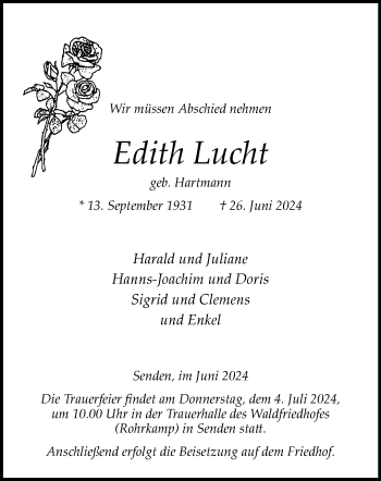 Anzeige von Edith Lucht 