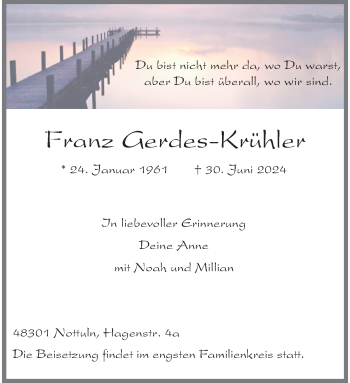 Anzeige von Franz Gerdes-Krühler 