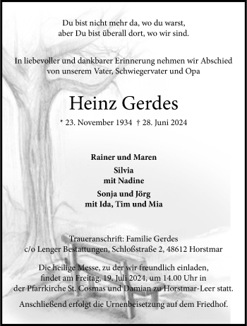 Anzeige von Heinz Gerdes 