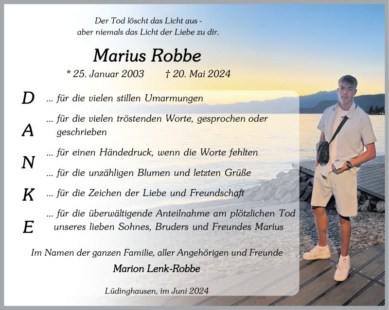  Traueranzeige für Marius Robbe vom 29.06.2024 aus 