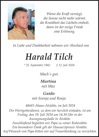 Anzeige von Harald Tilch 