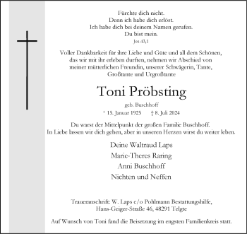 Anzeige von Toni Pröbsting 
