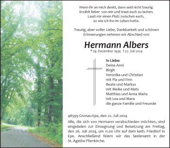 Anzeige von Hermann Albers 