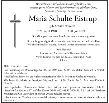 Anzeige von Maria Schulte Eistrup 