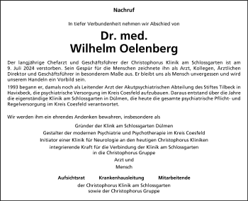 Anzeige von Dr. med. Wilhelm Oelenberg 