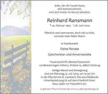 Anzeige von Reinhard Ransmann 