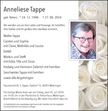 Anzeige von Anneliese Tappe 