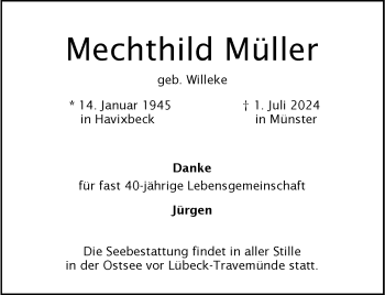 Anzeige von Mechthild Müller 