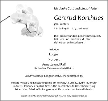 Anzeige von Gertrud Korthues 