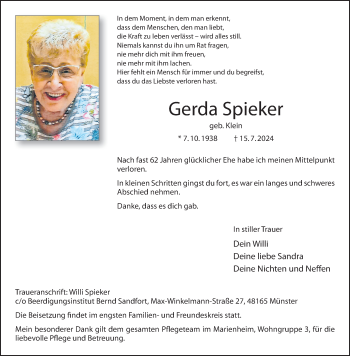 Anzeige von Gerda Spieker 