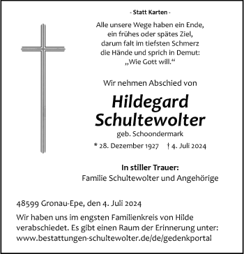 Anzeige von Hildegard Schultewolter 