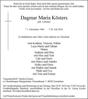 Anzeige von Dagmar Maria Kösters 