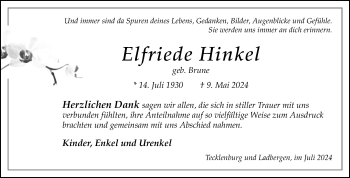 Anzeige von Elfriede Hinkel 