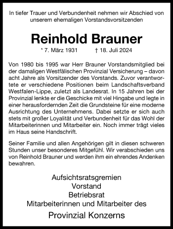 Anzeige von Reinhold Brauner 