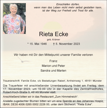 Anzeige von Rieta Ecke 