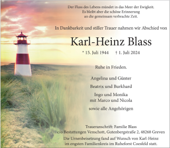 Anzeige von Karl-Heinz Blass 