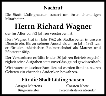 Anzeige von Richard Wagner 