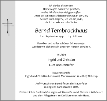 Anzeige von Bernd Tembrockhaus 