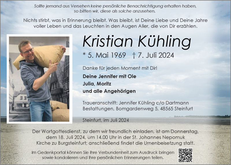  Traueranzeige für Kristian Kühling vom 13.07.2024 aus 