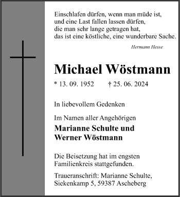 Anzeige von Michael Wöstmann 
