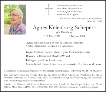 Anzeige von Agnes Keienburg-Schepers 