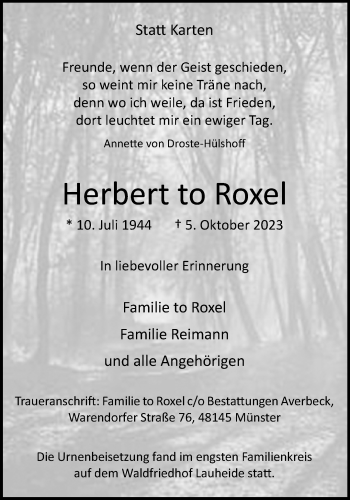 Anzeige von Herbert to Roxel 