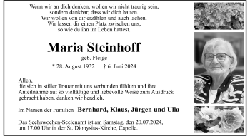 Anzeige von Maria Steinhoff 